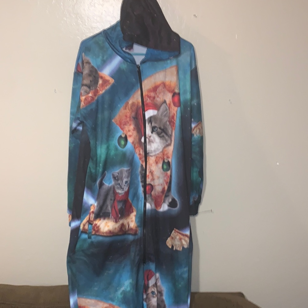 Rage On Size XL Cat Pizza Christmas Union Suit jumpsuit pajamas sleeper